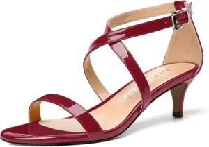 NUMALEO Womens Buckle Ankle Strap Fashion Stylish Patent Open Toe Wedding Kitten Low Heel Heeled Sandals 2 Inch