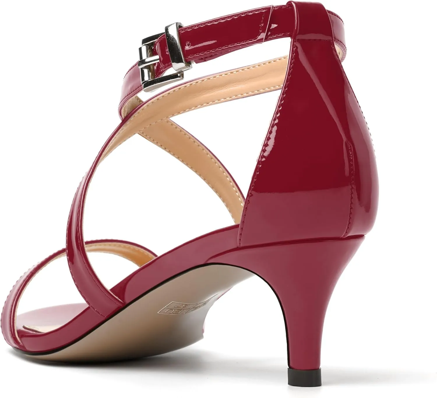 NUMALEO Womens Buckle Ankle Strap Fashion Stylish Patent Open Toe Wedding Kitten Low Heel Heeled Sandals 2 Inch