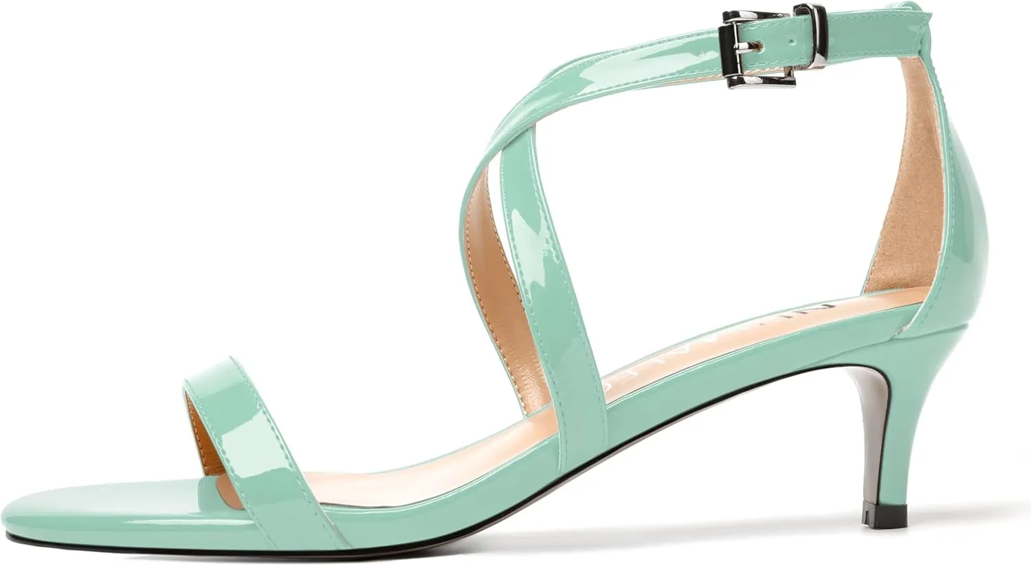 NUMALEO Womens Buckle Ankle Strap Fashion Stylish Patent Open Toe Wedding Kitten Low Heel Heeled Sandals 2 Inch