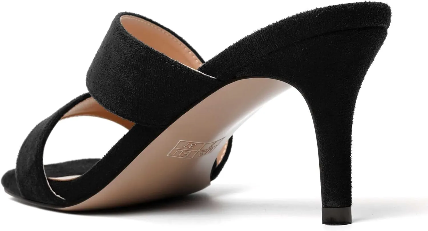 NUMALEO Womens Square Toe Suede Dress Slip On Stylish Party Stiletto Mid Heel Heeled Sandals 2.5 Inch