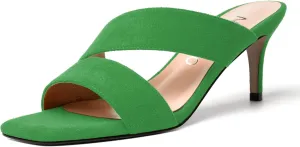 NUMALEO Womens Square Toe Suede Dress Slip On Stylish Party Stiletto Mid Heel Heeled Sandals 2.5 Inch