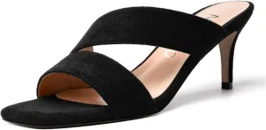 NUMALEO Womens Square Toe Suede Dress Slip On Stylish Party Stiletto Mid Heel Heeled Sandals 2.5 Inch