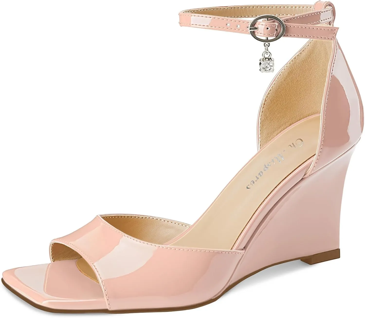 Oh Mispares Black Wedge Heels for Women Square Toe Sandals Ankle Strap 3.5 Inch Elegant Wedding Sandals for Brides