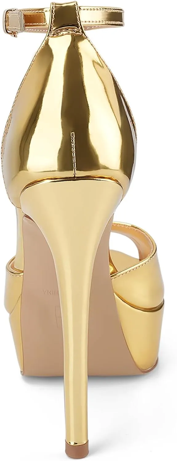 Oh Mispares Women's Stiletto High Heel Sandals Peep Toe Platform Ankle Strap Comfortable Heeled Fashion Sexy Gold Dress Heels for Wedding Evening Party Prom