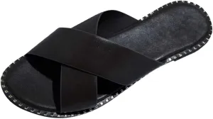 oiangi Slide Sandals Women Studded Flats Summer Casual Open Toe Slip-On Mule Crossed Strap Slipper Comfortable Ladies Shoes