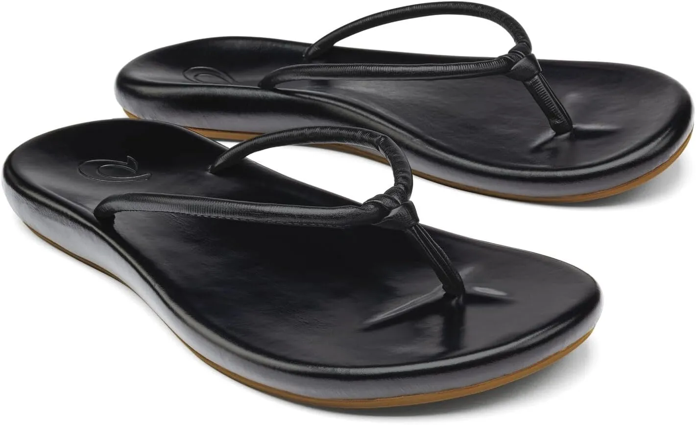 OLUKAI Huawai Women's Sandals, Full-Grain Leather Flip-Flop Slides, Stylish Design, Wet Grip Rubber & All-Day Comfort