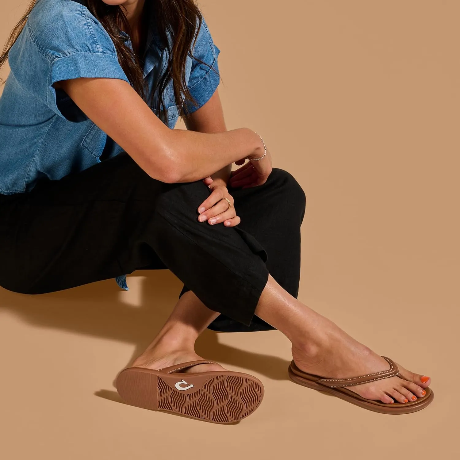 OLUKAI Tiare Women's Beach Sandals, Premium Leather & Stylish Design, All-Day Comfort & Support