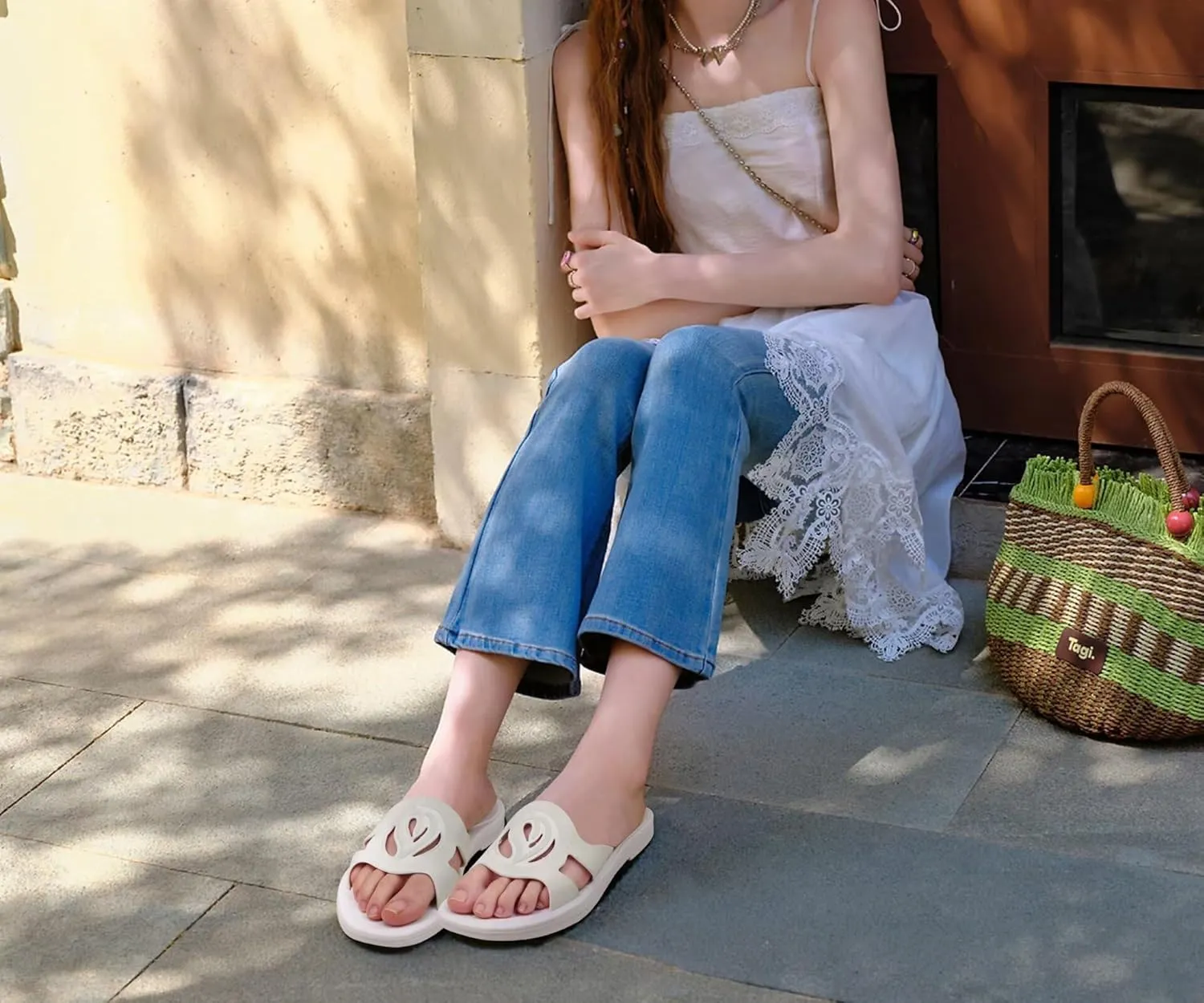 ONCAI Women's Flat Sandals Fashion Summer Dressy Sandals Casual Beach Flat Sandal For Woman Square Toe Comfortable Cushion Footbed Slip On Ladies Slides Women Size 6-11