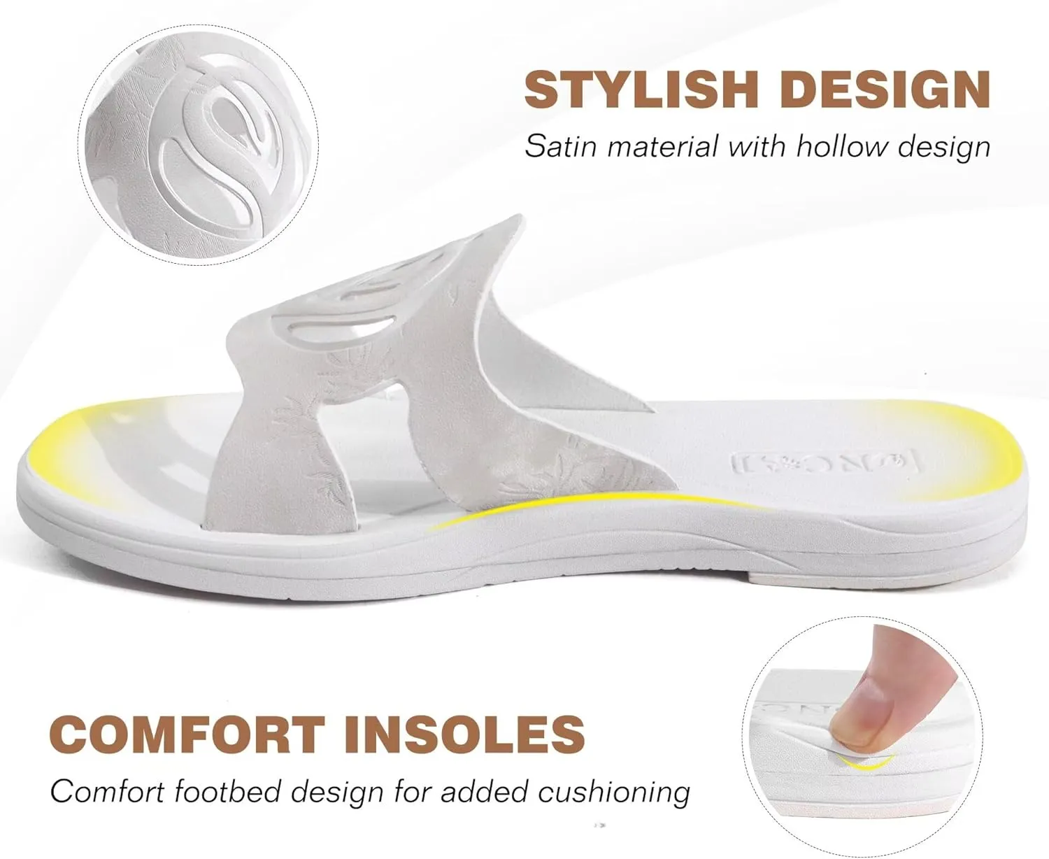ONCAI Women's Flat Sandals Fashion Summer Dressy Sandals Casual Beach Flat Sandal For Woman Square Toe Comfortable Cushion Footbed Slip On Ladies Slides Women Size 6-11
