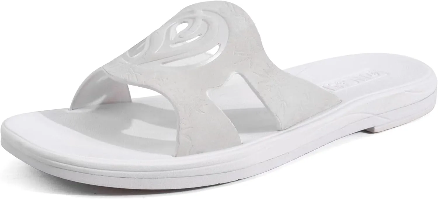 ONCAI Women's Flat Sandals Fashion Summer Dressy Sandals Casual Beach Flat Sandal For Woman Square Toe Comfortable Cushion Footbed Slip On Ladies Slides Women Size 6-11