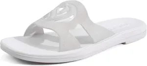 ONCAI Women's Flat Sandals Fashion Summer Dressy Sandals Casual Beach Flat Sandal For Woman Square Toe Comfortable Cushion Footbed Slip On Ladies Slides Women Size 6-11