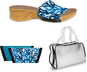 Onesole Leisure Corky Turq Coral Travel Kit, Interchangeable Coral Top and a Solid Turquoise Top, Leisure Corky Soft Step Shoes, Tops for women's wedge Sandals, As Seen on Shark Tank