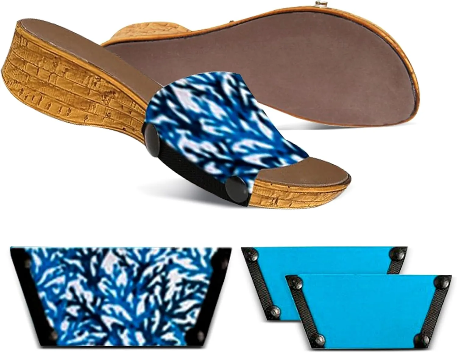 Onesole Leisure Corky Turq Coral Travel Kit, Interchangeable Coral Top and a Solid Turquoise Top, Leisure Corky Soft Step Shoes, Tops for women's wedge Sandals, As Seen on Shark Tank
