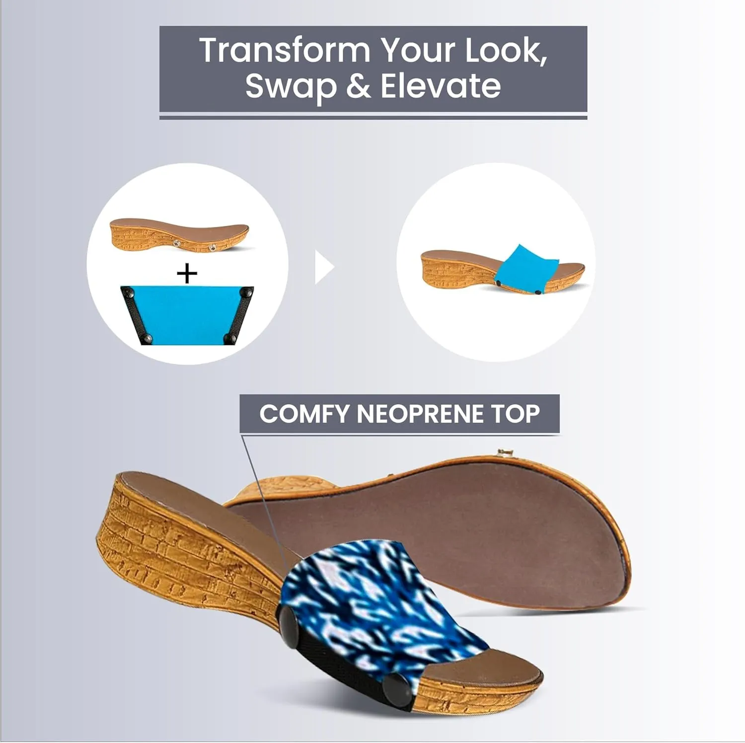 Onesole Leisure Corky Turq Coral Travel Kit, Interchangeable Coral Top and a Solid Turquoise Top, Leisure Corky Soft Step Shoes, Tops for women's wedge Sandals, As Seen on Shark Tank