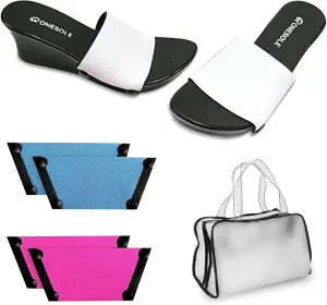 Onesole Shark Tank Special Shoe Set, Interchangeable Sandals for women Solid White, Solid Dusky Blue, & Solid Hot Pink Comfie Tops, for women's wedge Sandals (Size 7)