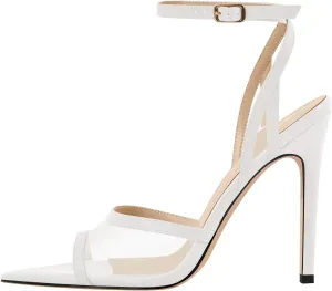 onlymaker Women's Sexy Peep Toe Fishnet Mesh Ankle Sandals Point Toe Cross Buckle Strappy Open-back Stiletto High Heel Sandals