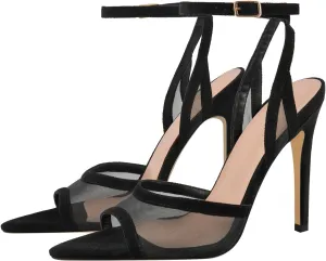 onlymaker Women's Sexy Peep Toe Fishnet Mesh Ankle Sandals Point Toe Cross Buckle Strappy Open-back Stiletto High Heel Sandals