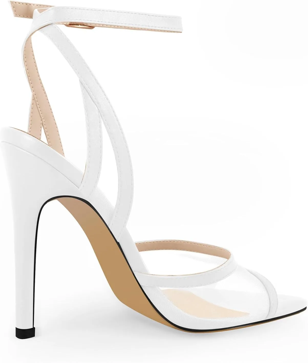 onlymaker Women's Sexy Peep Toe Fishnet Mesh Ankle Sandals Point Toe Cross Buckle Strappy Open-back Stiletto High Heel Sandals