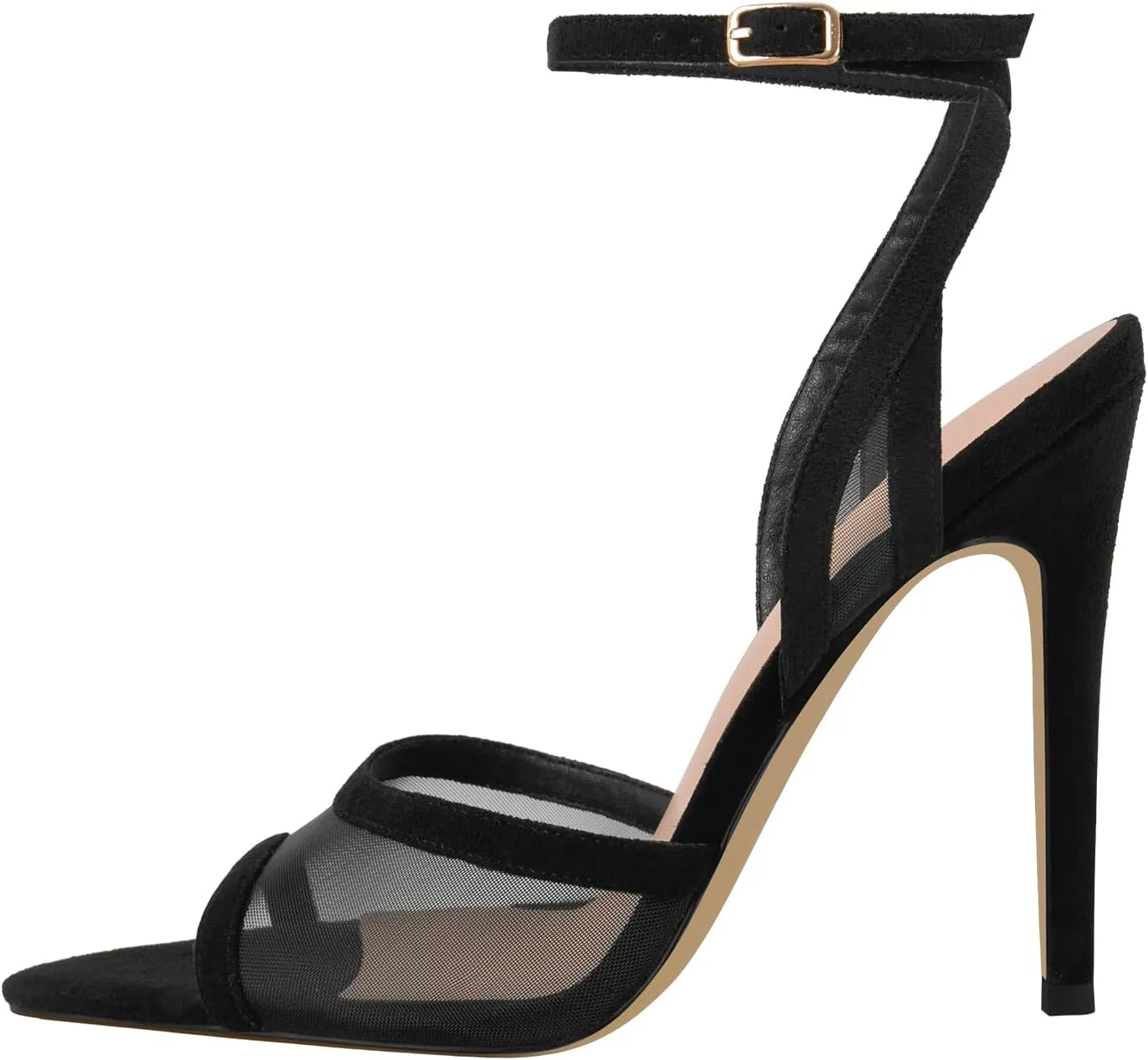 onlymaker Women's Sexy Peep Toe Fishnet Mesh Ankle Sandals Point Toe Cross Buckle Strappy Open-back Stiletto High Heel Sandals