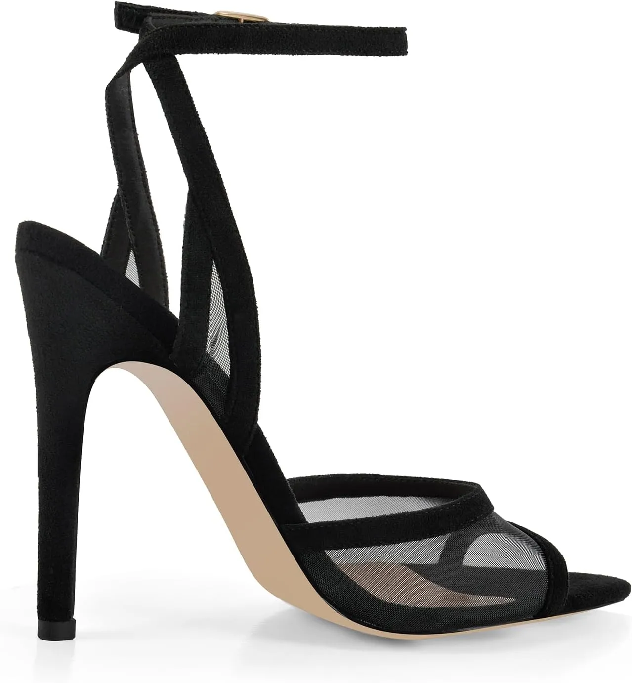 onlymaker Women's Sexy Peep Toe Fishnet Mesh Ankle Sandals Point Toe Cross Buckle Strappy Open-back Stiletto High Heel Sandals