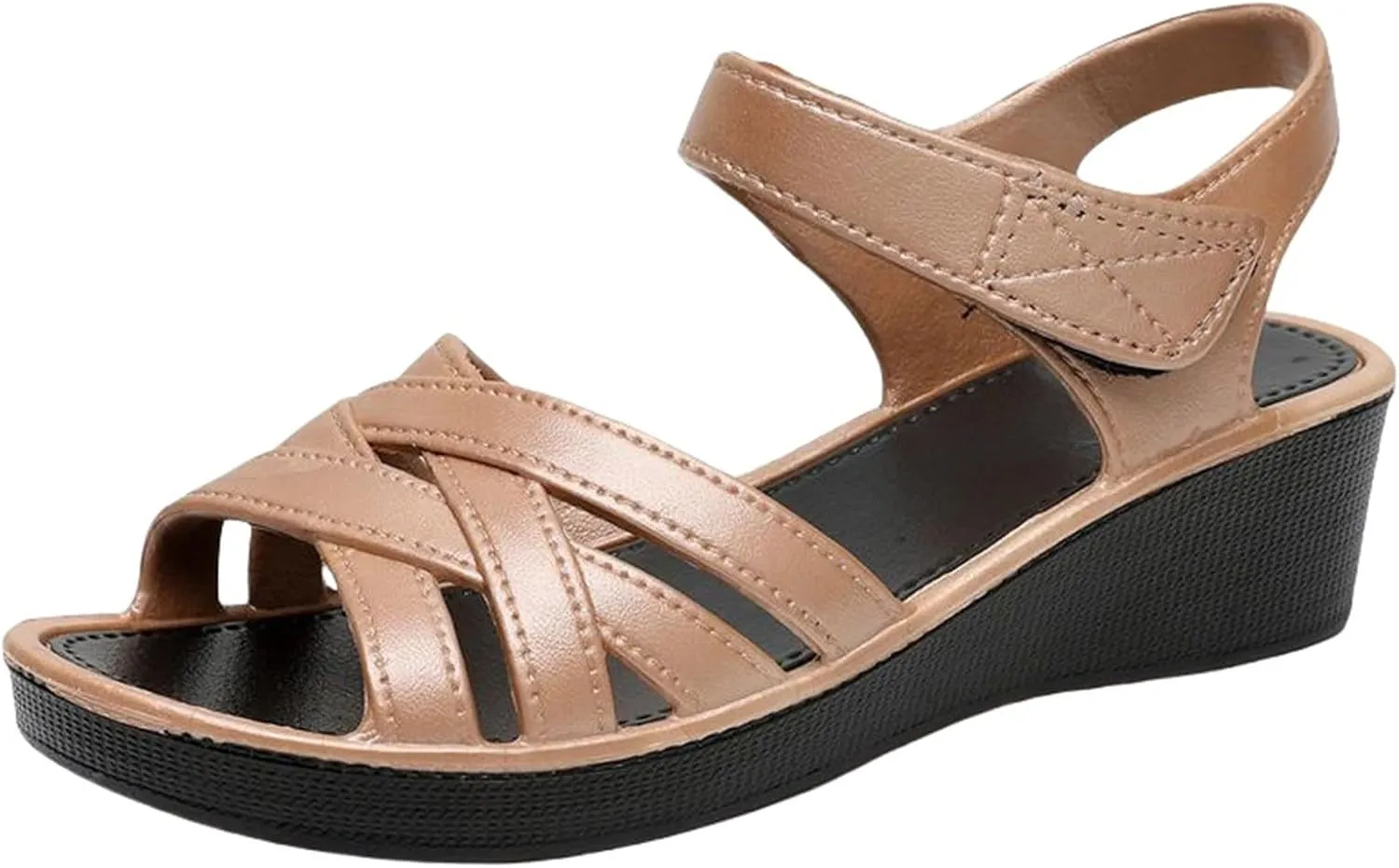 Orthopedic Sandals for Women Arch Support Fashion Cross Strap Wedge Sandals Low Heel Slip On Beach Slides Summer Dressy Wide Width Walking Shoes