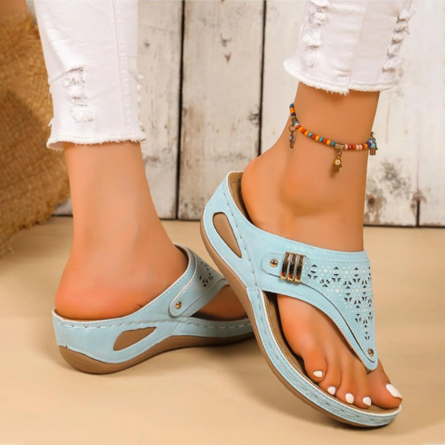 Orthopedic Sandals for Women Breathable Mesh Sports Sandals With Non-Slip Sole Women’s Thick-Soled Wedge Heel Slippers