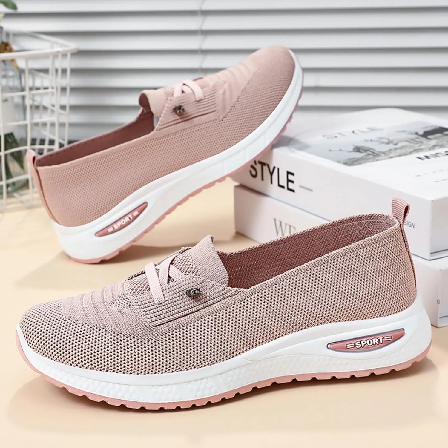 Orthopedic Shoes for Women, Women's Lightweight Slip-On Slip-On Knitted Sneakers, Comfortable Fashion Flat Walking Shoes for Women Breathable Sock Mesh Loafers Orthowalkway Womens Shoes