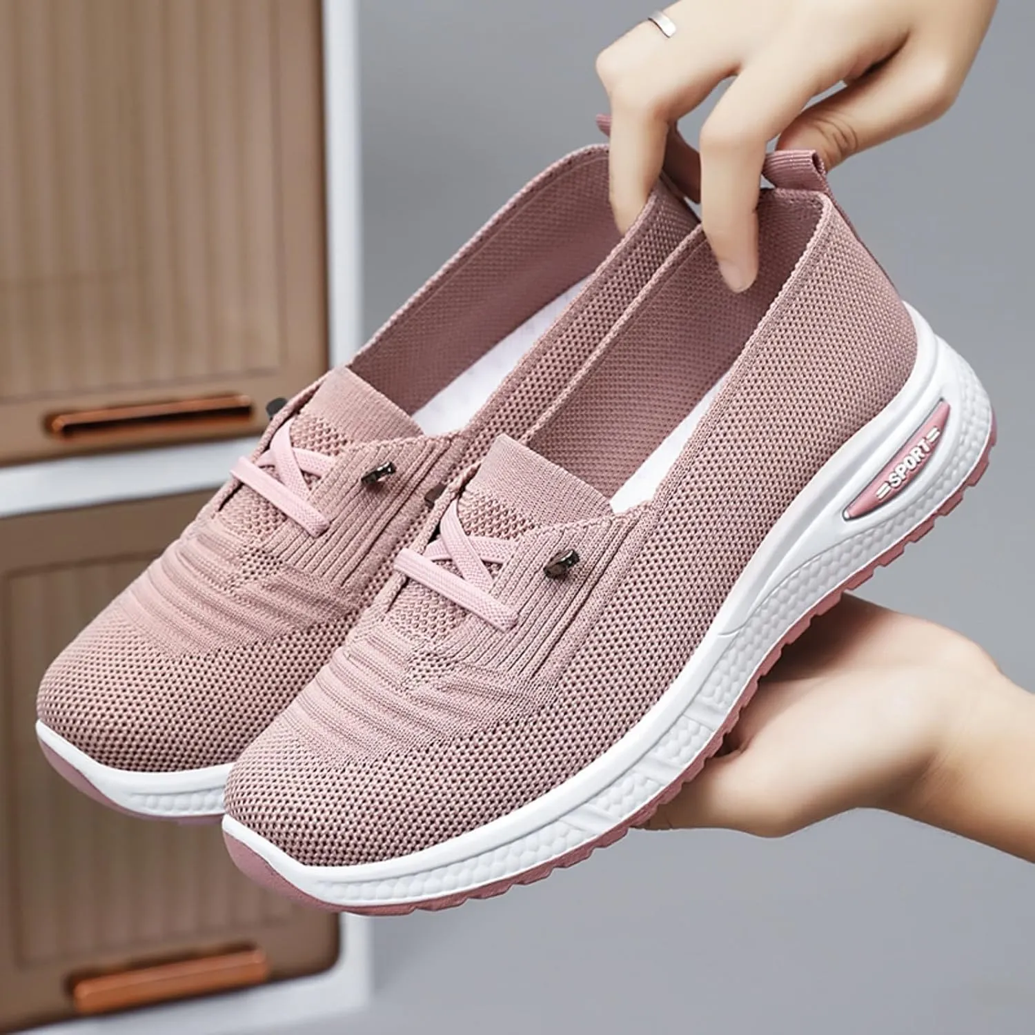 Orthopedic Shoes for Women, Women's Lightweight Slip-On Slip-On Knitted Sneakers, Comfortable Fashion Flat Walking Shoes for Women Breathable Sock Mesh Loafers Orthowalkway Womens Shoes