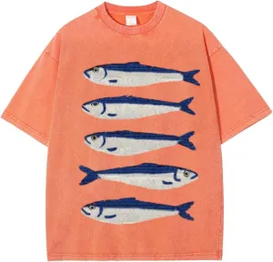 Oversized Graphic Tees for Women Y2k Fisherman Aesthetic Graphic Fish Print T-Shirts Streetwear Summer 2025
