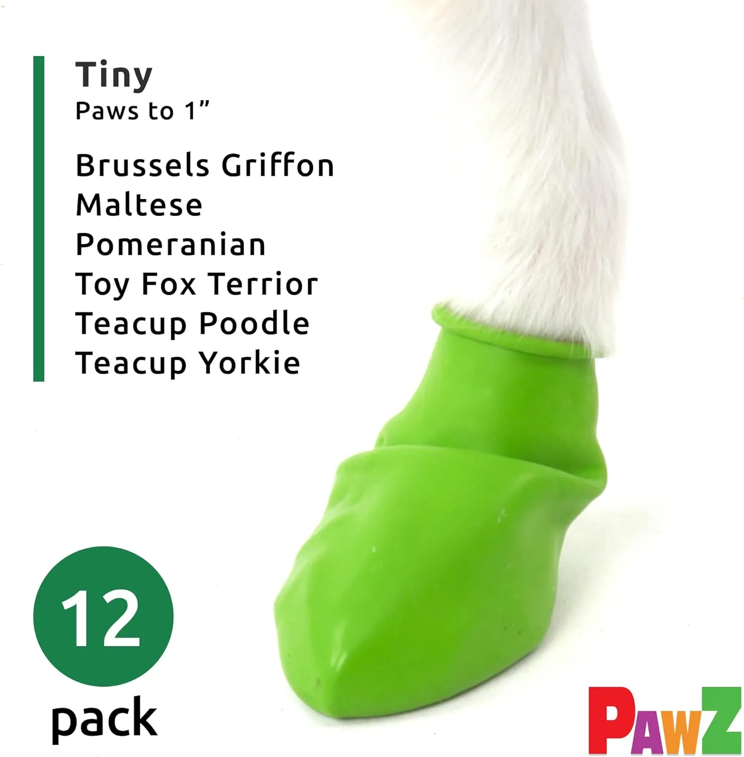 PawZ Rubber Dog Boots for Paws to 1" - All-Weather Dog Booties for Hot Pavement, Sand, Snow, Mud, and Rain - Anti Slip Dog Socks - Tiny, Green