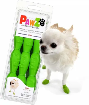 PawZ Rubber Dog Boots for Paws to 1" - All-Weather Dog Booties for Hot Pavement, Sand, Snow, Mud, and Rain - Anti Slip Dog Socks - Tiny, Green