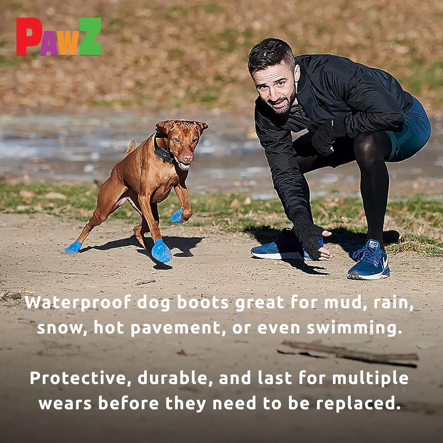 PawZ Rubber Dog Boots for Paws to 1" - All-Weather Dog Booties for Hot Pavement, Sand, Snow, Mud, and Rain - Anti Slip Dog Socks - Tiny, Green
