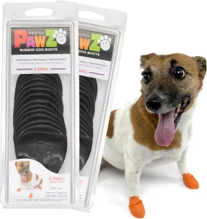 PawZ Rubber Dog Boots for Paws up to 2", 24 Total (2 Packs of 12) - All-Weather Dog Booties for Hot Pavement, Snow, Mud, and Rain - Waterproof, Anti Slip Dog Socks - X-Small, Black