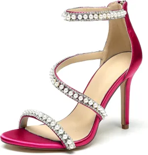 Pearl Heels Sandals Stiletto Heels Open Toe High Heel Sandals Pump Shoes for Women Bride Wedding Party Evening Heels