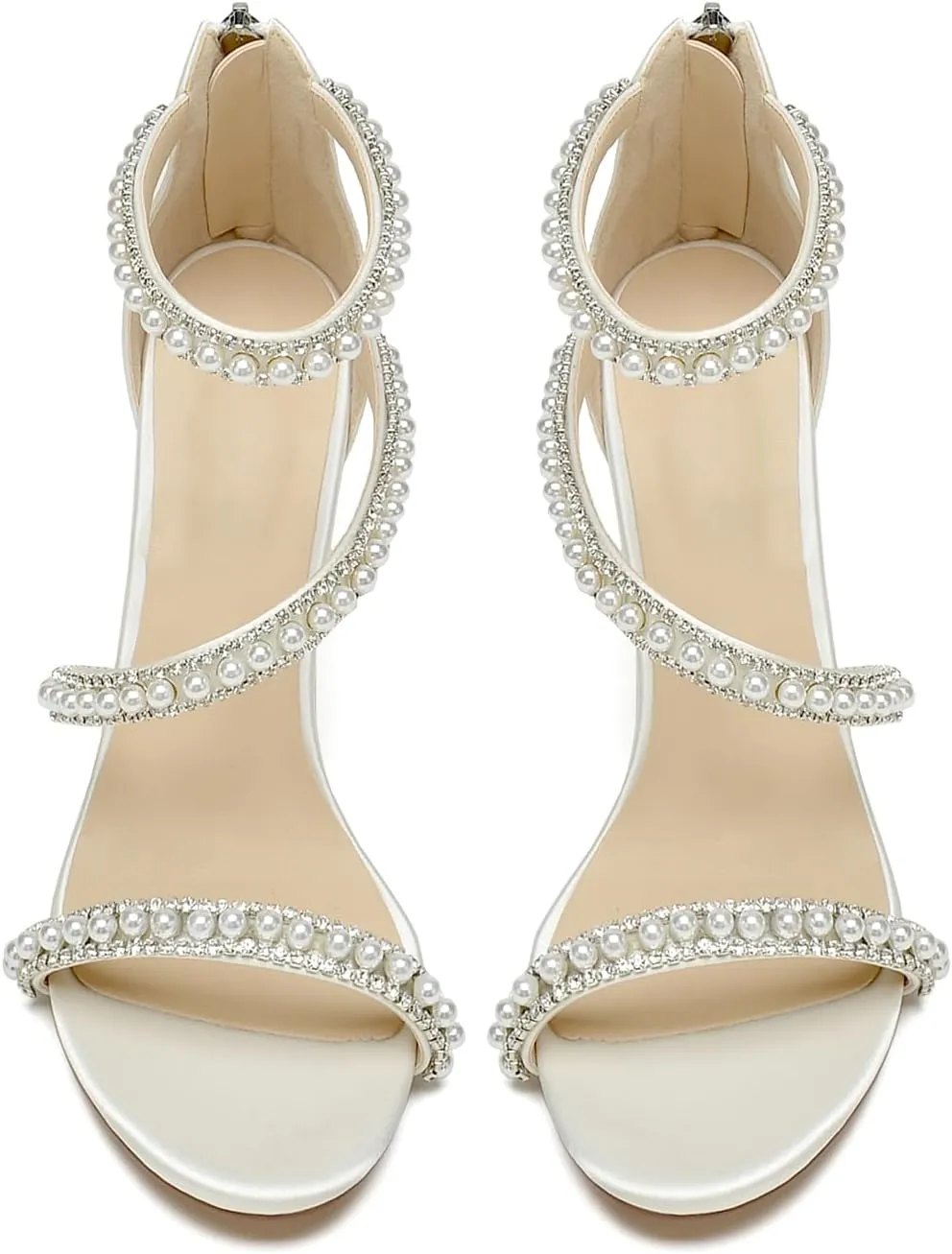Pearl Heels Sandals Stiletto Heels Open Toe High Heel Sandals Pump Shoes for Women Bride Wedding Party Evening Heels