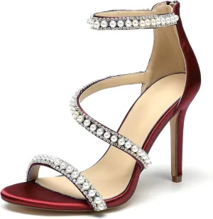 Pearl Heels Sandals Stiletto Heels Open Toe High Heel Sandals Pump Shoes for Women Bride Wedding Party Evening Heels