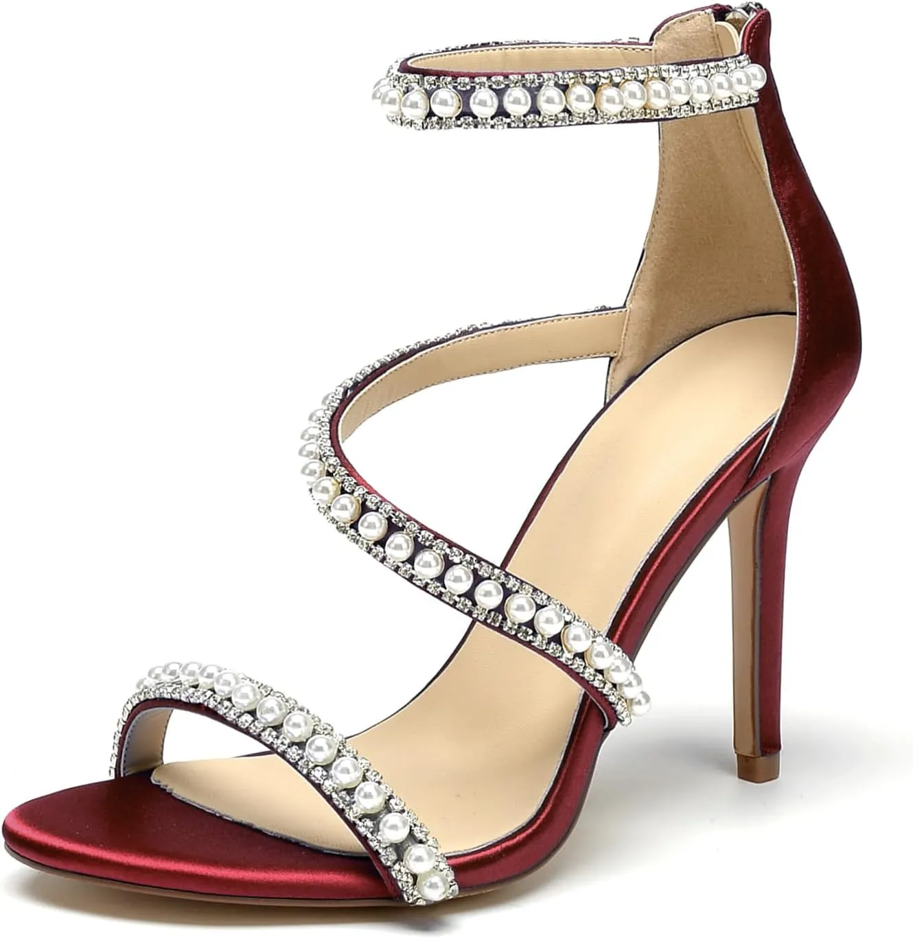 Pearl Heels Sandals Stiletto Heels Open Toe High Heel Sandals Pump Shoes for Women Bride Wedding Party Evening Heels