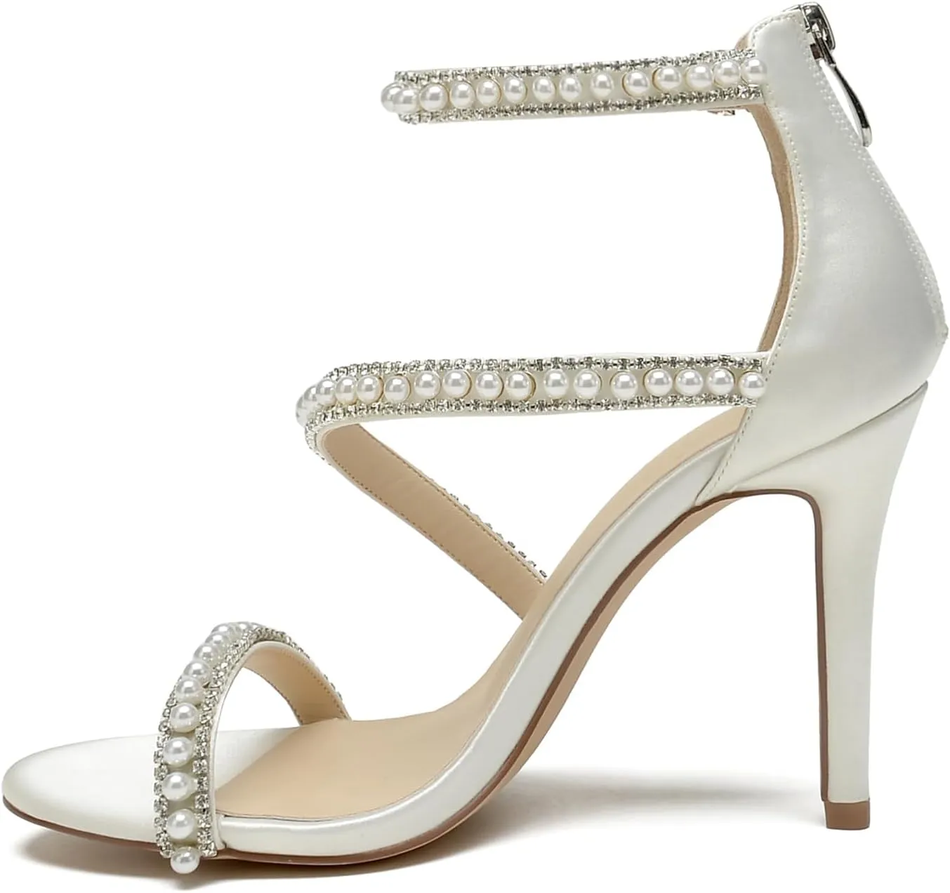Pearl Heels Sandals Stiletto Heels Open Toe High Heel Sandals Pump Shoes for Women Bride Wedding Party Evening Heels