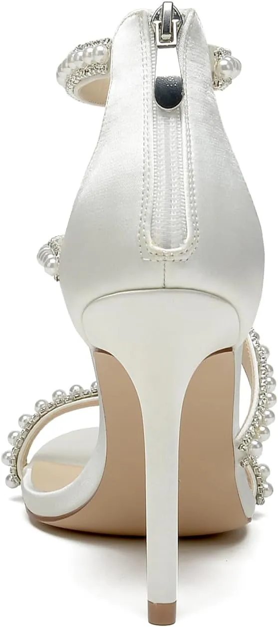Pearl Heels Sandals Stiletto Heels Open Toe High Heel Sandals Pump Shoes for Women Bride Wedding Party Evening Heels