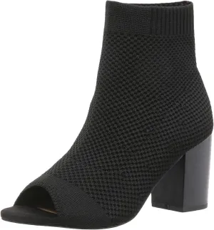 Peep Toe Booties for Women Knit Open Toe Chunky Block Heels Breathable Sock Boots Fashion Heeled Sandals US5-11