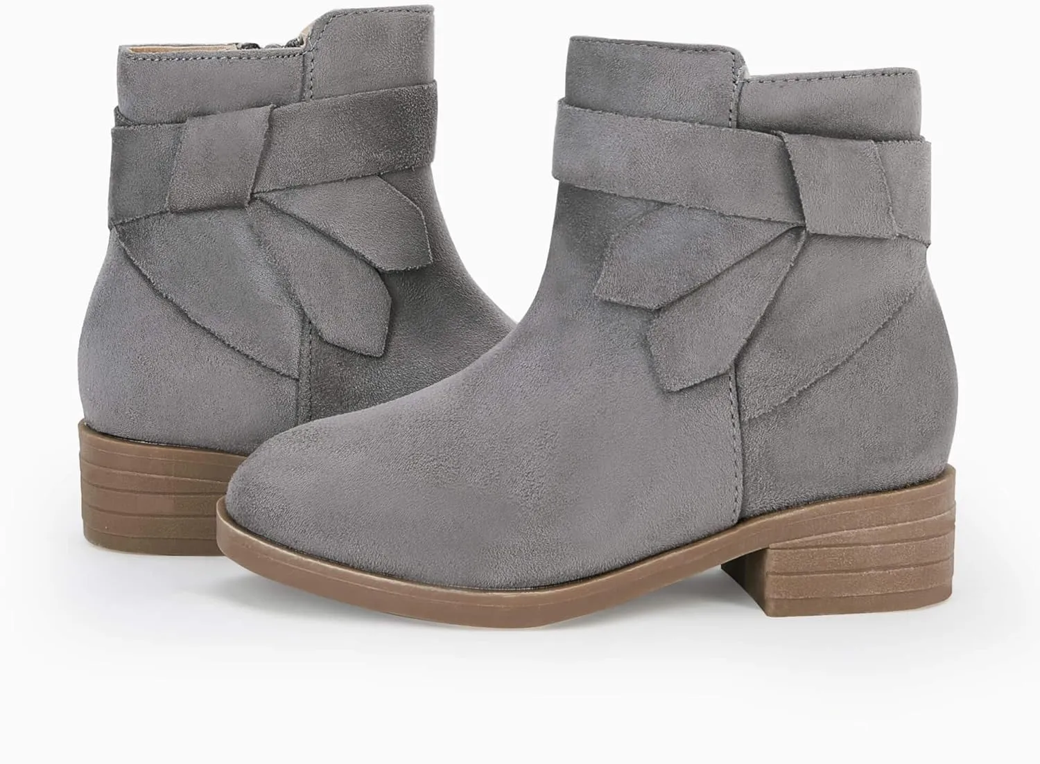 PiePieBuy Kids Girls Tie Knot Ankle Boots Chunky Low Block Heel Chelsea Dress Booties Winter Shoes With Zipper