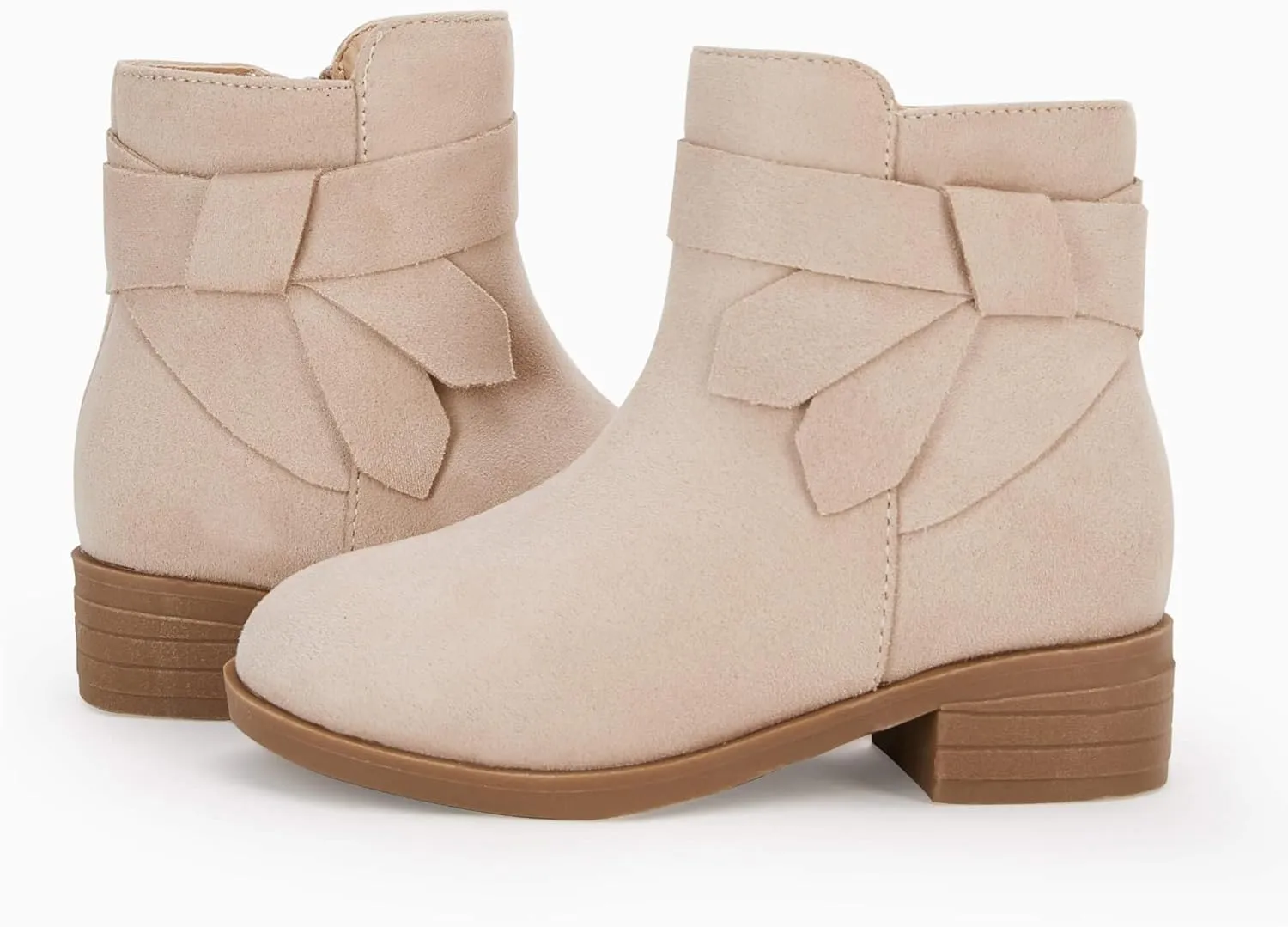 PiePieBuy Kids Girls Tie Knot Ankle Boots Chunky Low Block Heel Chelsea Dress Booties Winter Shoes With Zipper