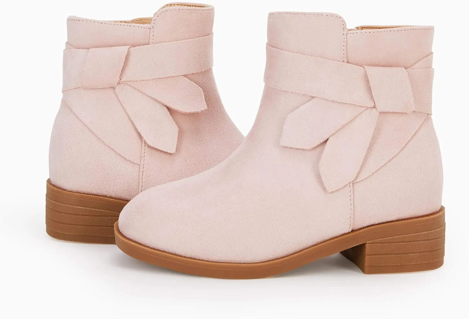 PiePieBuy Kids Girls Tie Knot Ankle Boots Chunky Low Block Heel Chelsea Dress Booties Winter Shoes With Zipper