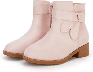 PiePieBuy Kids Girls Tie Knot Ankle Boots Chunky Low Block Heel Chelsea Dress Booties Winter Shoes With Zipper
