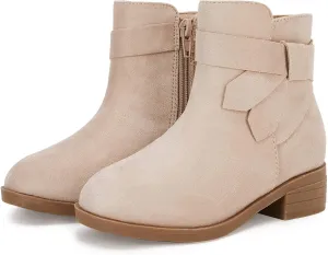 PiePieBuy Kids Girls Tie Knot Ankle Boots Chunky Low Block Heel Chelsea Dress Booties Winter Shoes With Zipper