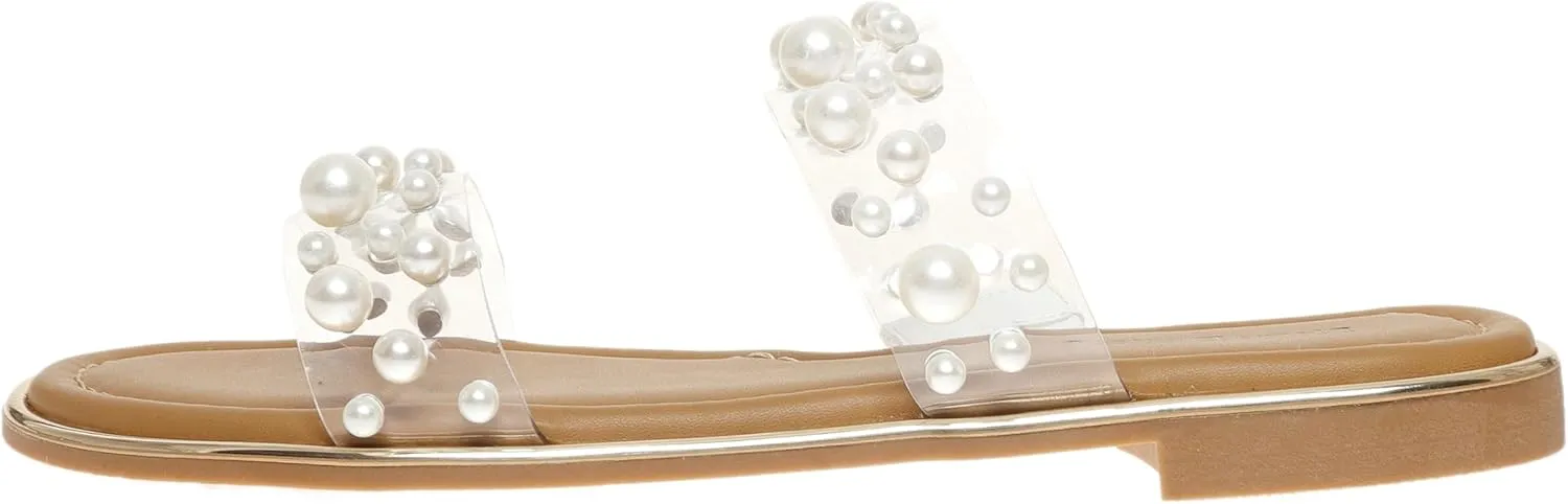 Pierre Dumas Sense-2 Women's Slip-On Slide Sandal Clear Lucite and Pearls for Women