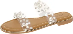 Pierre Dumas Sense-2 Women's Slip-On Slide Sandal Clear Lucite and Pearls for Women