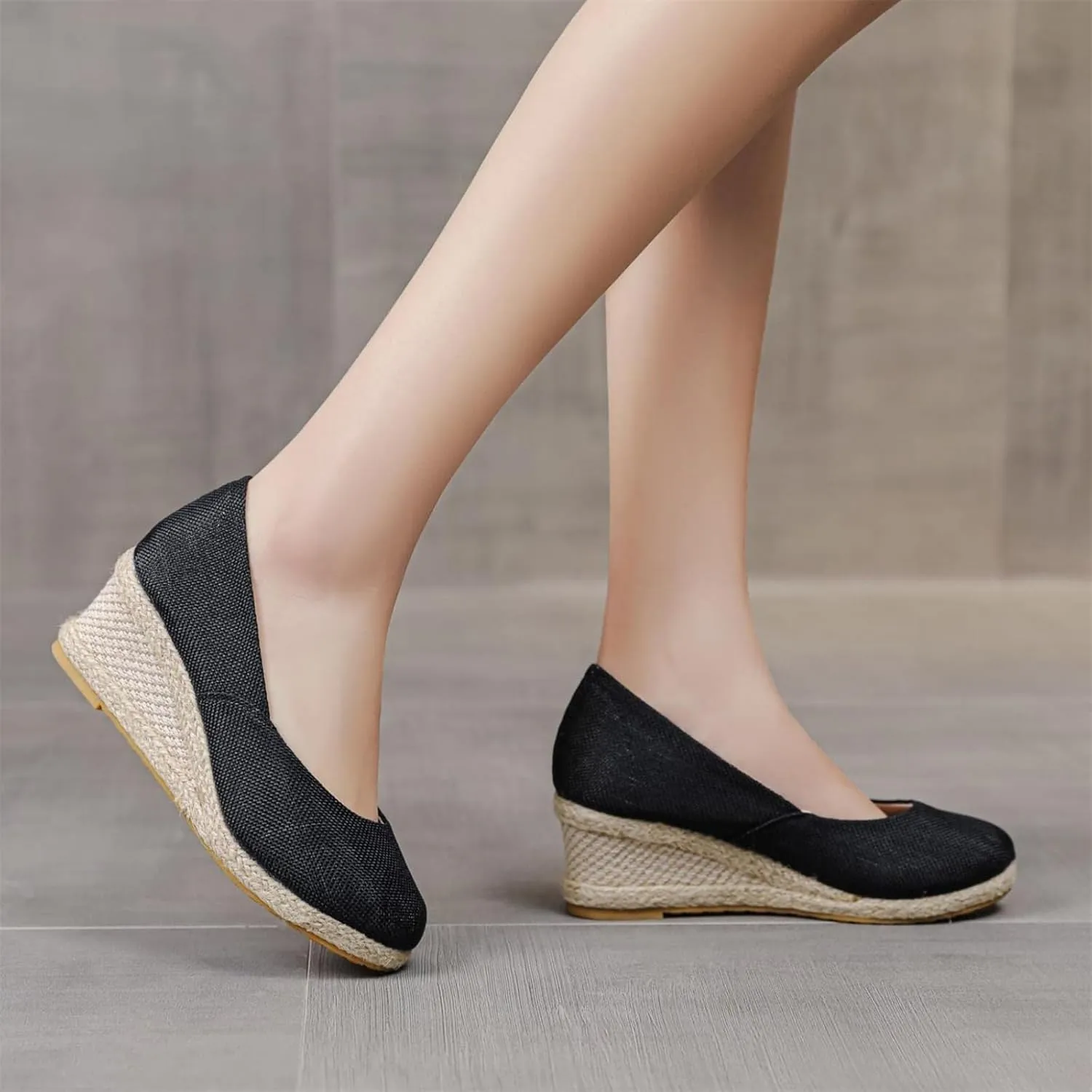 Platform Espadrilles for Women Closed Toe Slip-On Shoes Woven Flax High Wedge Sandals Arch Support Summer Sandals Breathable Comfy Walking Shoes