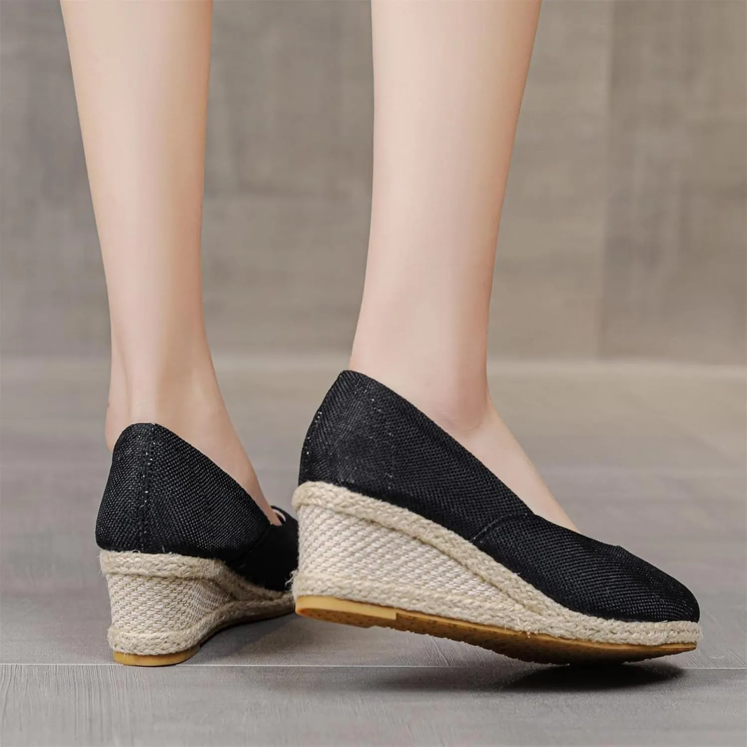 Platform Espadrilles for Women Closed Toe Slip-On Shoes Woven Flax High Wedge Sandals Arch Support Summer Sandals Breathable Comfy Walking Shoes