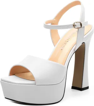 Platform High Heels for Women, Chunky Heels Sandals for Women Comfy Square Open Toe Ankle Strap Stylish Heeled Sandals Party Prom Wedding Dress Pumps Shoes 4.7 Inch